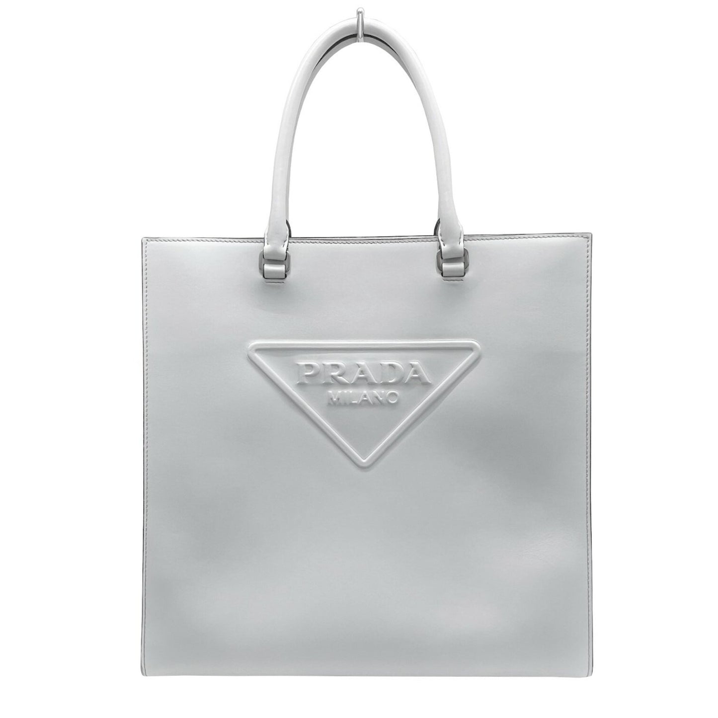 Prada Gray Leather Triangle Logo