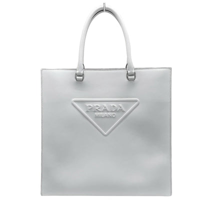 Prada Gray Leather Triangle Logo