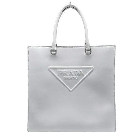 Prada Gray Leather Triangle Logo