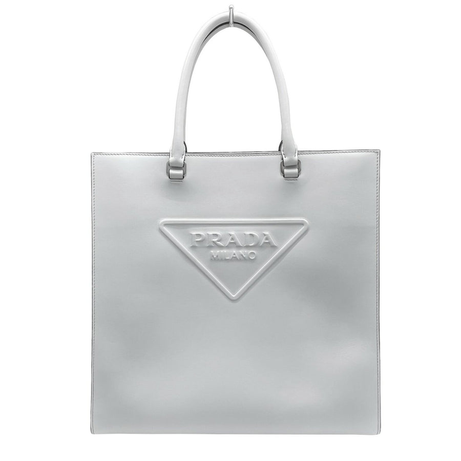 Prada Gray Leather Triangle Logo