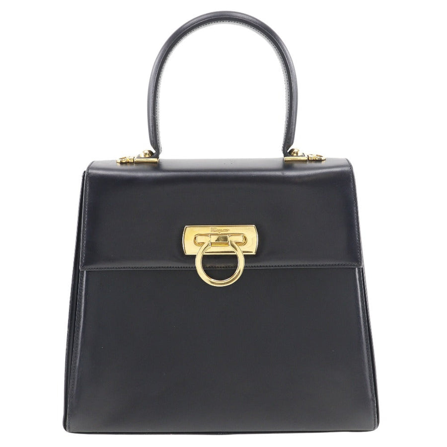 Salvatore Ferragamo Black Leather Iconic Top Handle