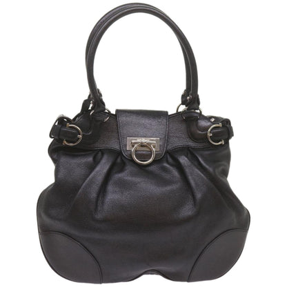 Salvatore Ferragamo Black Leather Gancio