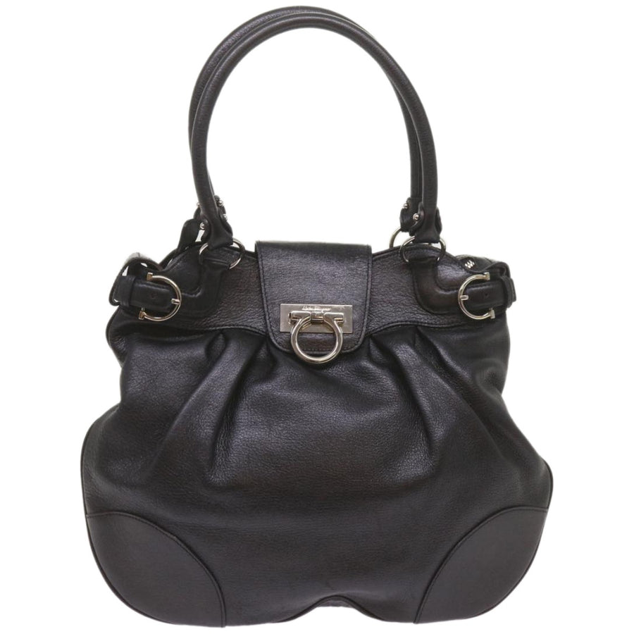 Salvatore Ferragamo Black Leather Gancio