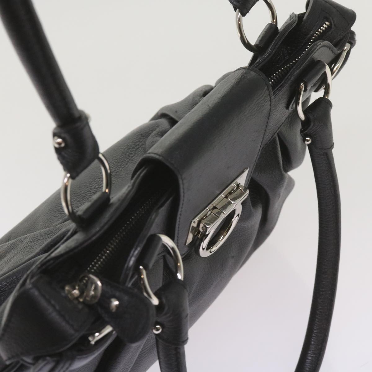 Salvatore Ferragamo Black Leather Gancio