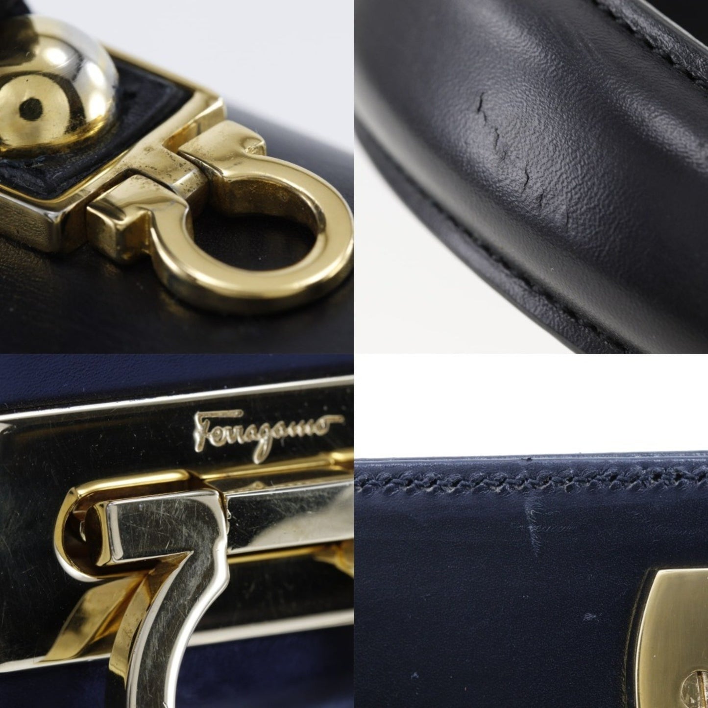 Salvatore Ferragamo Black Leather Gancini