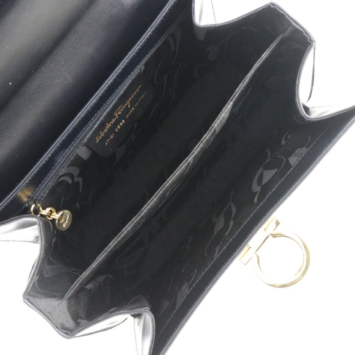 Salvatore Ferragamo Black Leather Gancini
