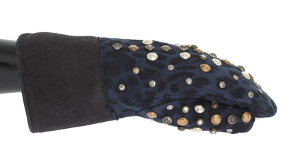 Dolce & Gabbana Chic Gray Wool & Shearling Gloves With Studded Details