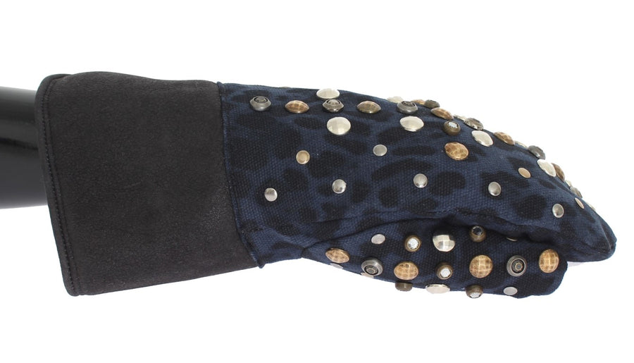 Dolce & Gabbana Chic Gray Wool & Shearling Gloves With Studded Details