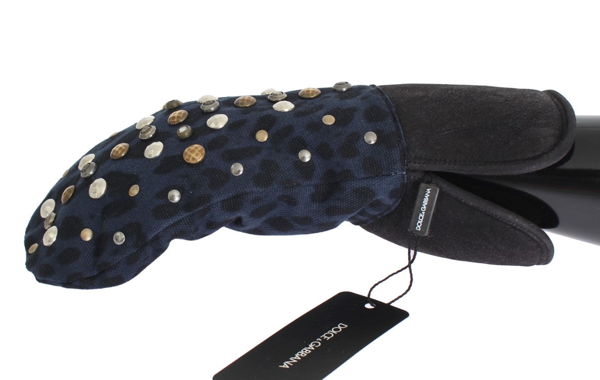 Dolce & Gabbana Chic Gray Wool & Shearling Gloves With Studded Details