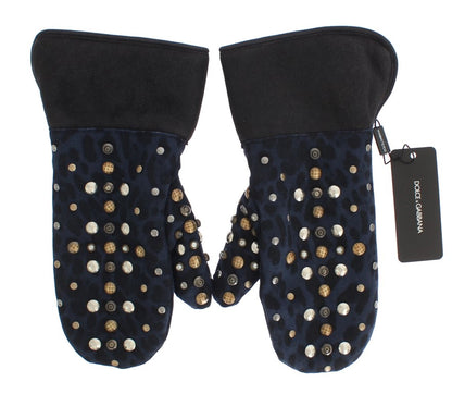 Dolce & Gabbana Chic Gray Wool & Shearling Gloves With Studded Details