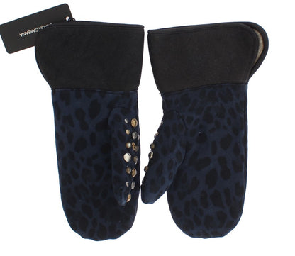 Dolce & Gabbana Chic Gray Wool & Shearling Gloves With Studded Details