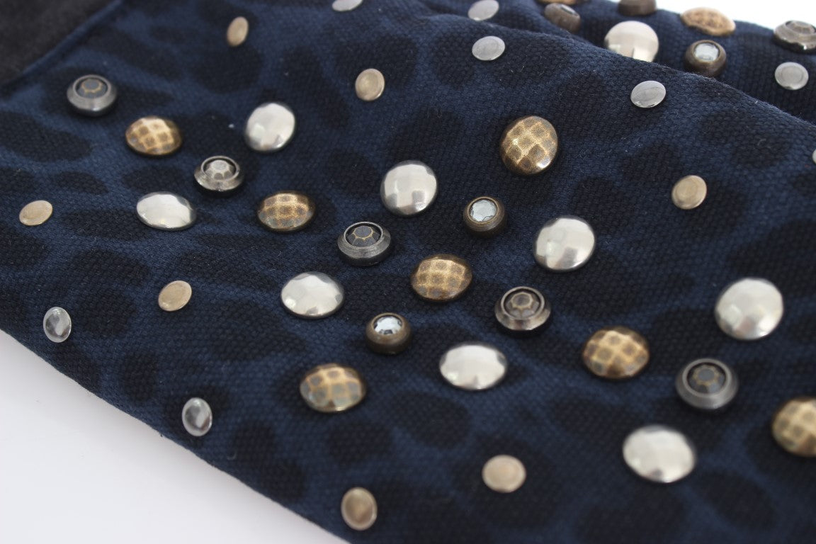 Dolce & Gabbana Chic Gray Wool & Shearling Gloves With Studded Details