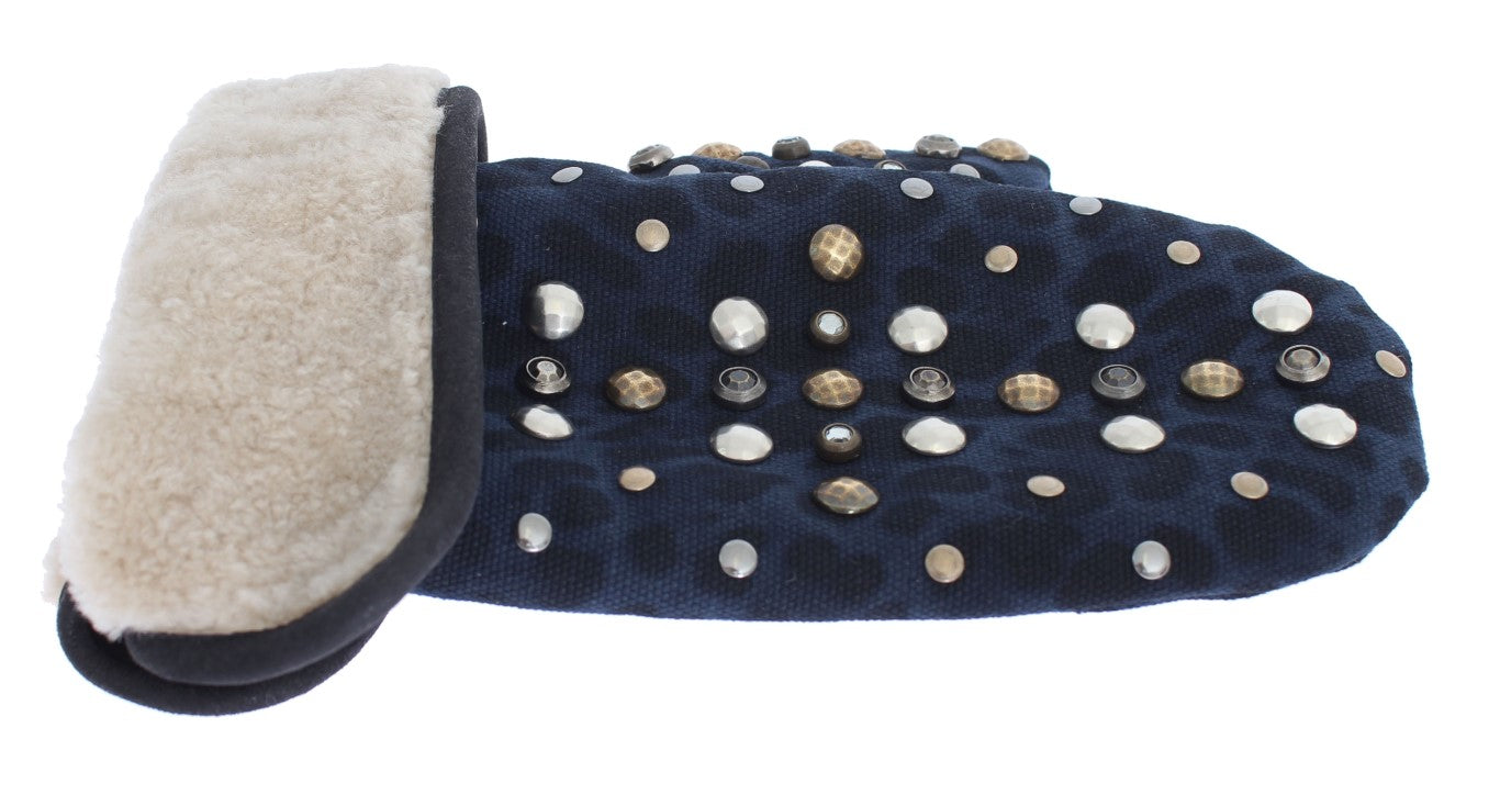 Dolce & Gabbana Chic Gray Wool & Shearling Gloves With Studded Details