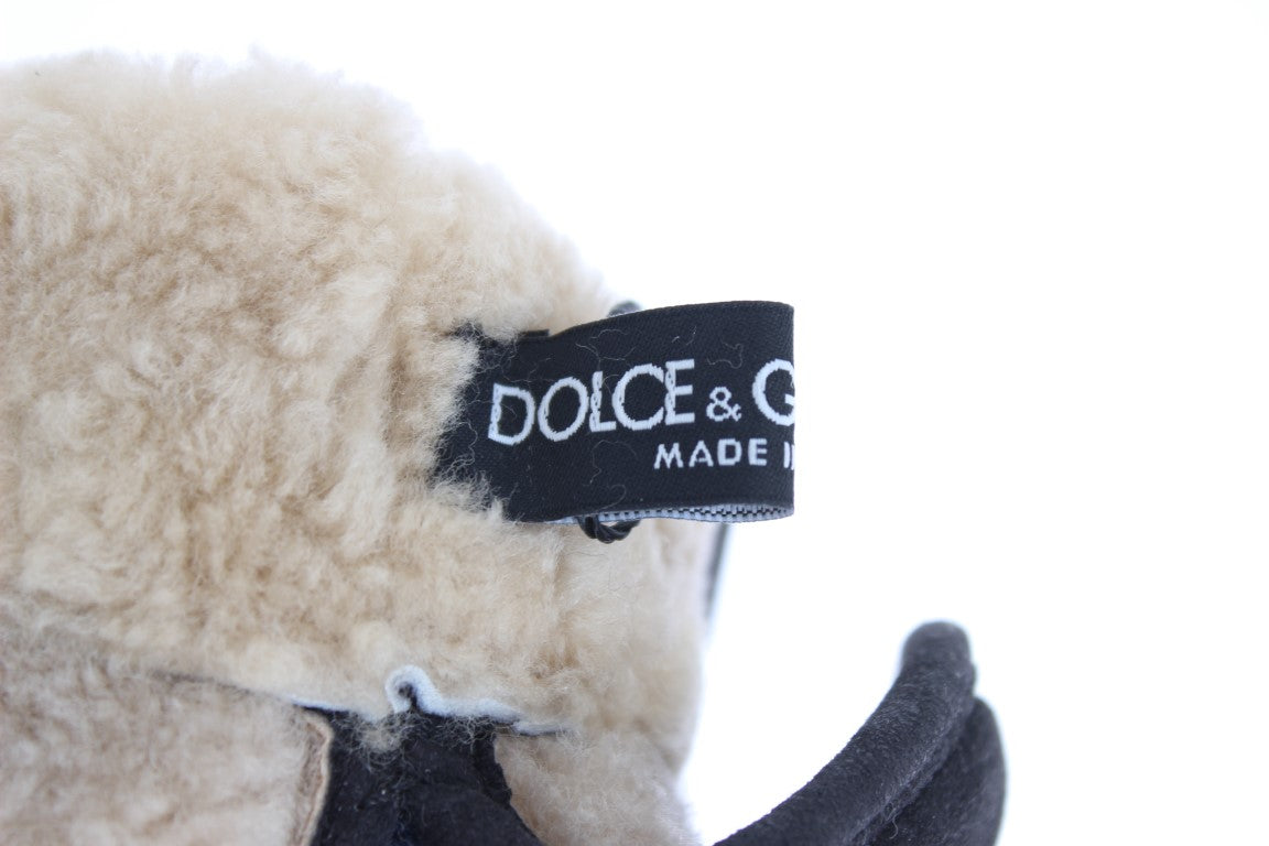 Dolce & Gabbana Chic Gray Wool & Shearling Gloves With Studded Details
