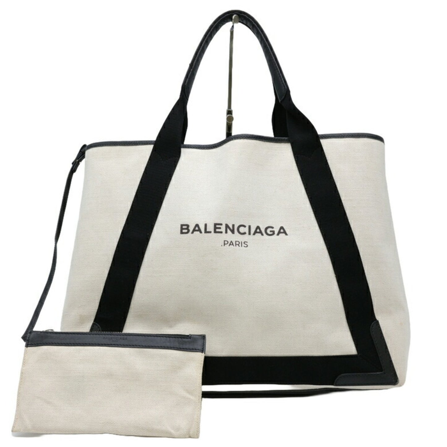 Balenciaga White Canvas Navy Cabas