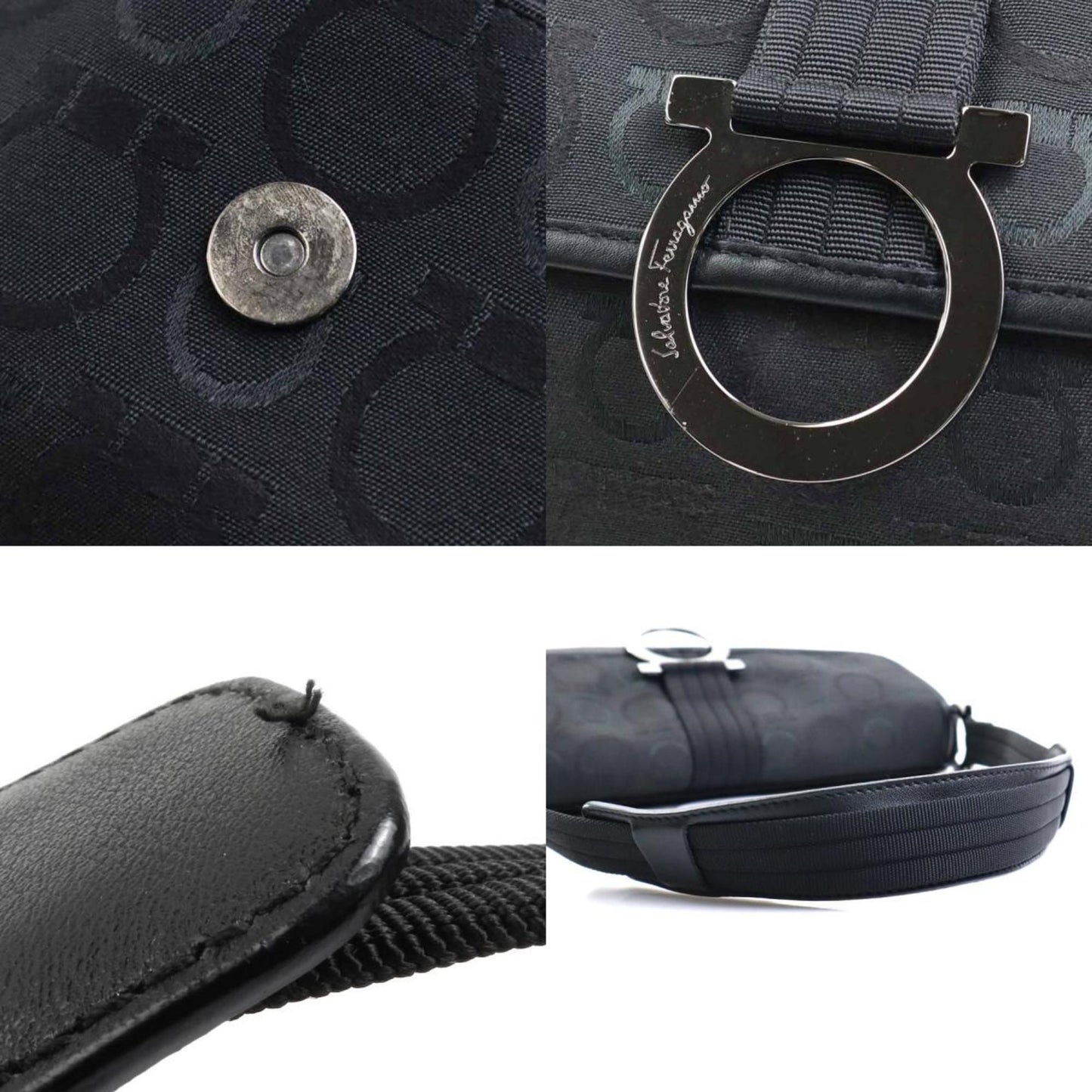 Salvatore Ferragamo Black Canvas Gancini