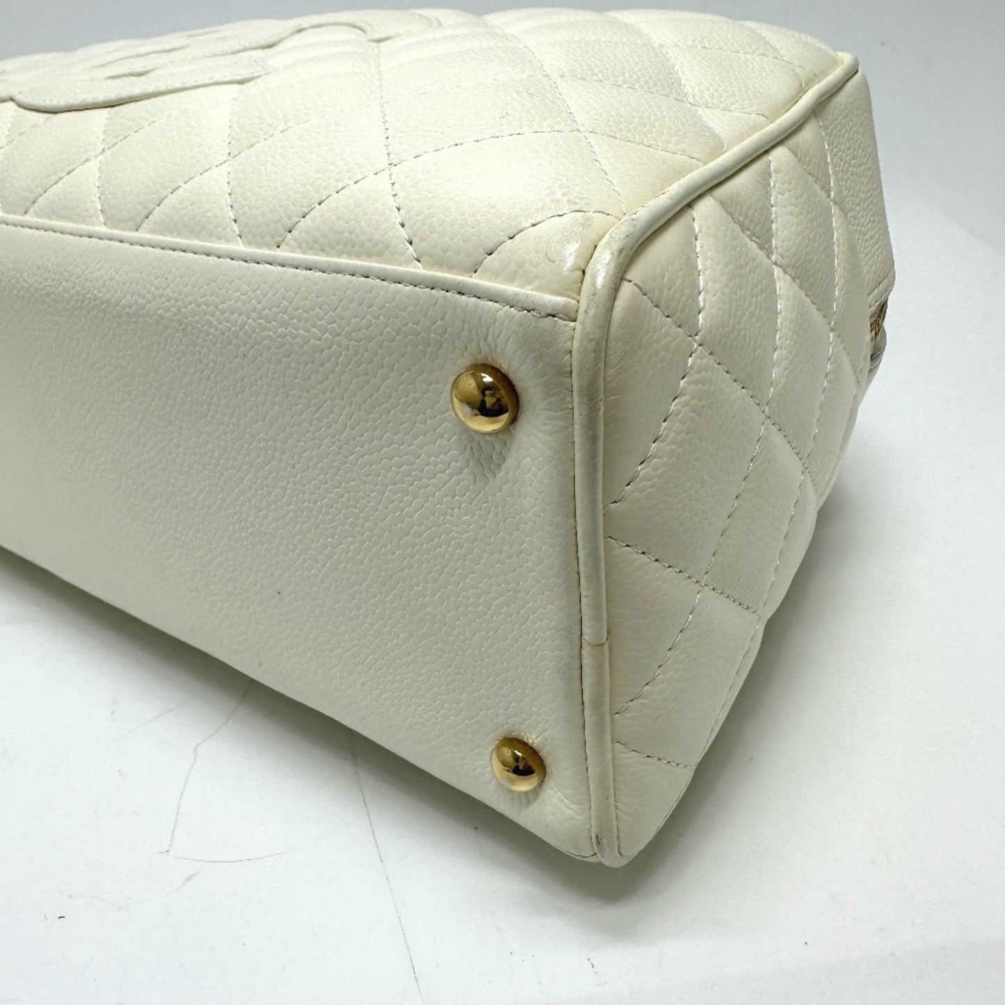 Chanel White Leather Boston