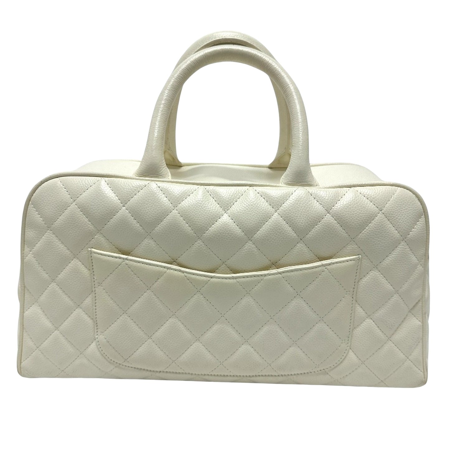 Chanel White Leather Boston