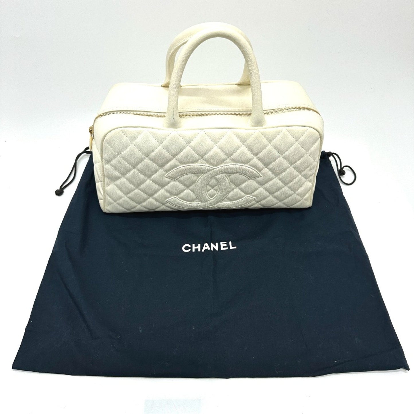 Chanel White Leather Boston