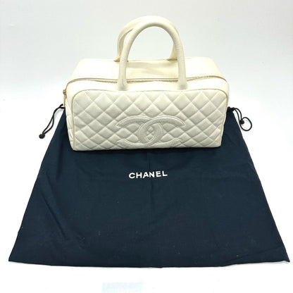 Chanel White Leather Boston