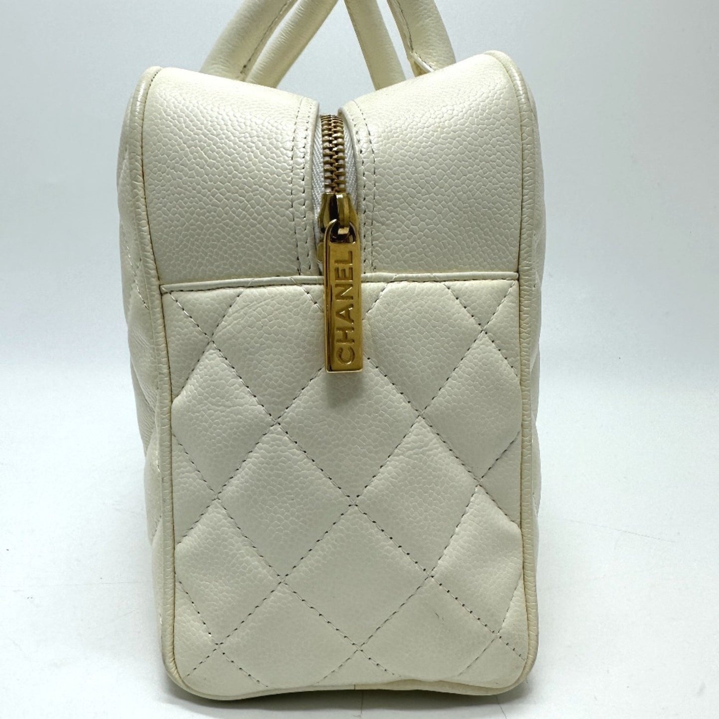 Chanel White Leather Boston