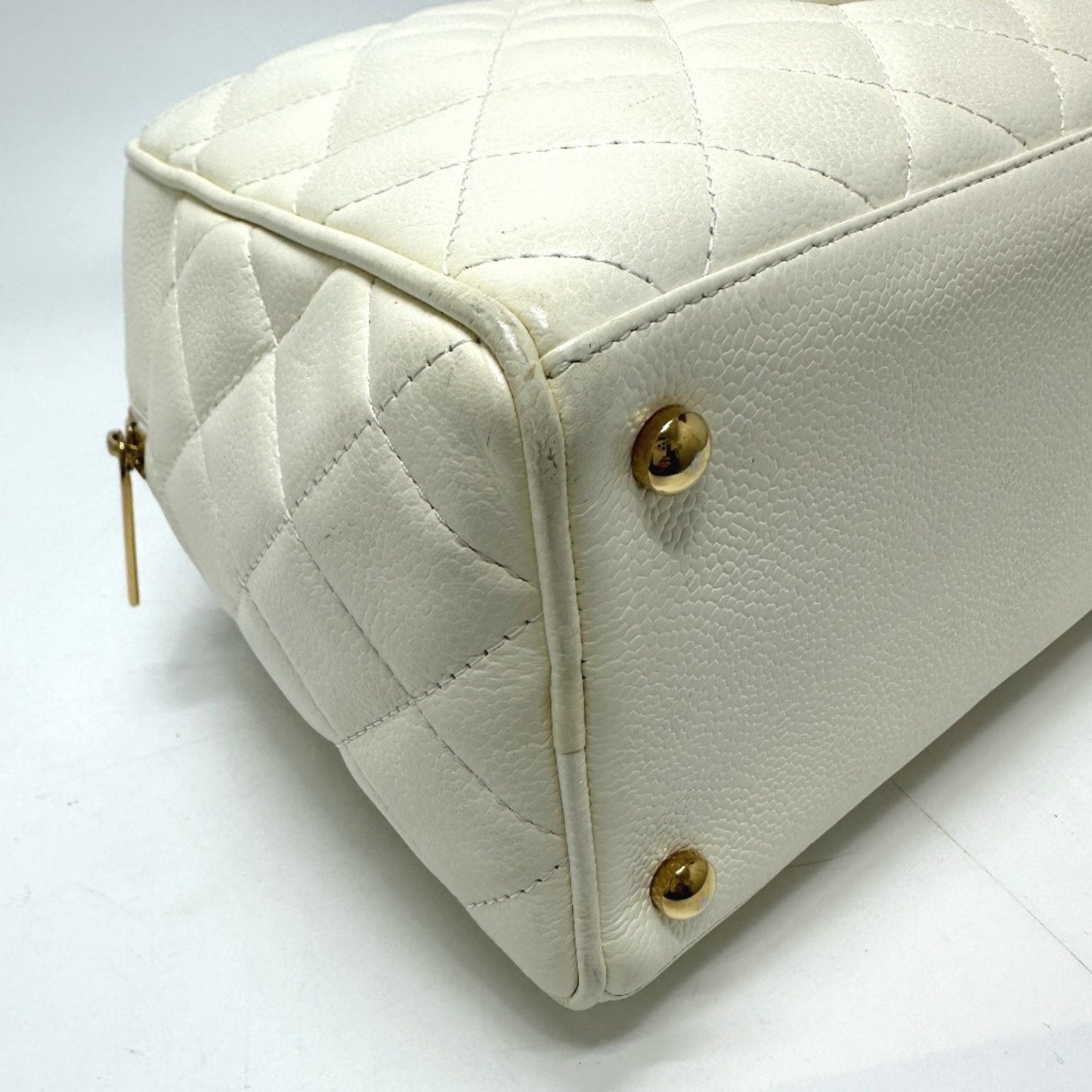 Chanel White Leather Boston