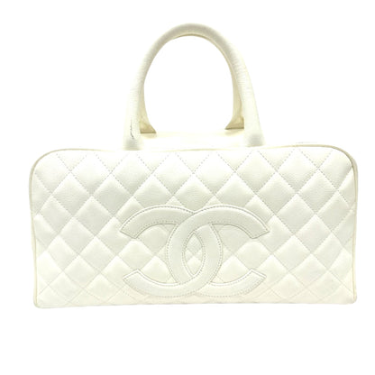 Chanel White Leather Boston