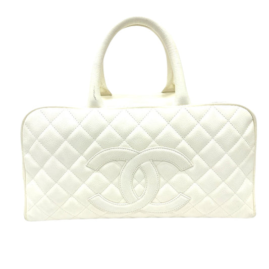 Chanel White Leather Boston