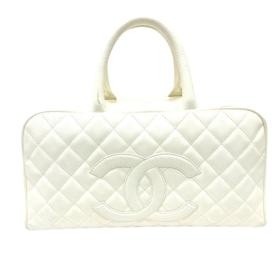 Chanel White Leather Boston