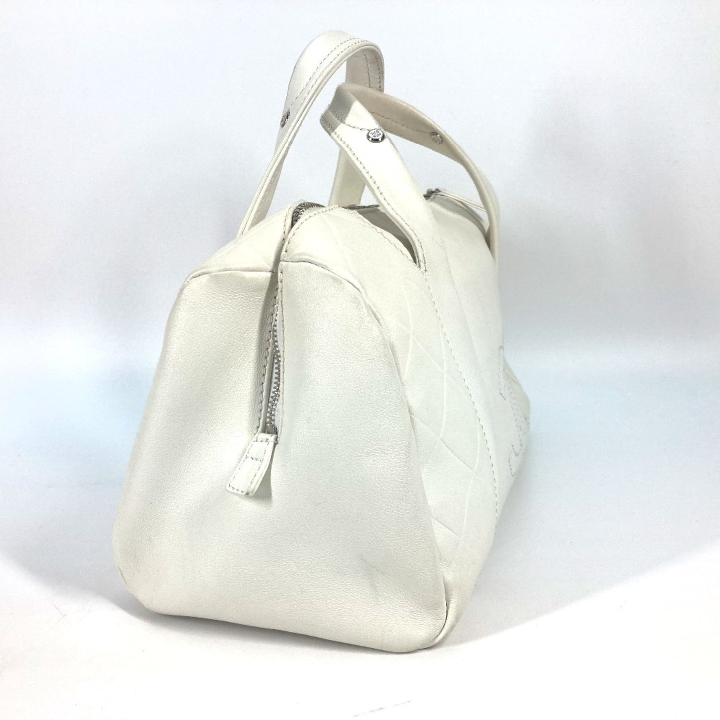 Chanel White Leather Boston