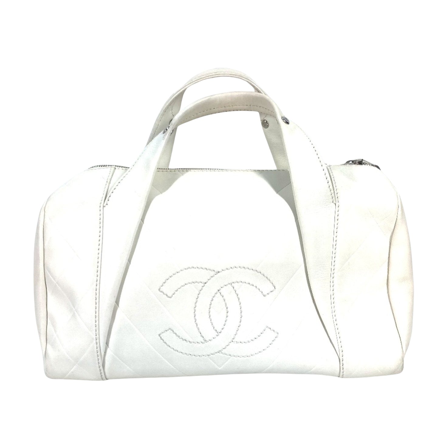 Chanel White Leather Boston