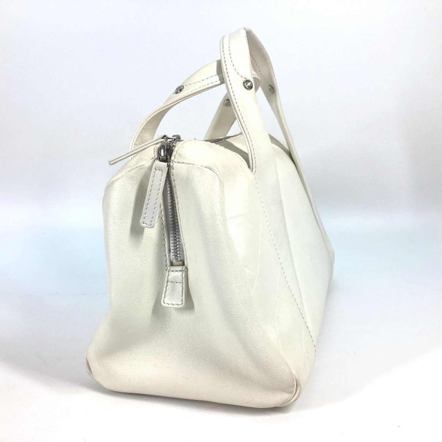 Chanel White Leather Boston