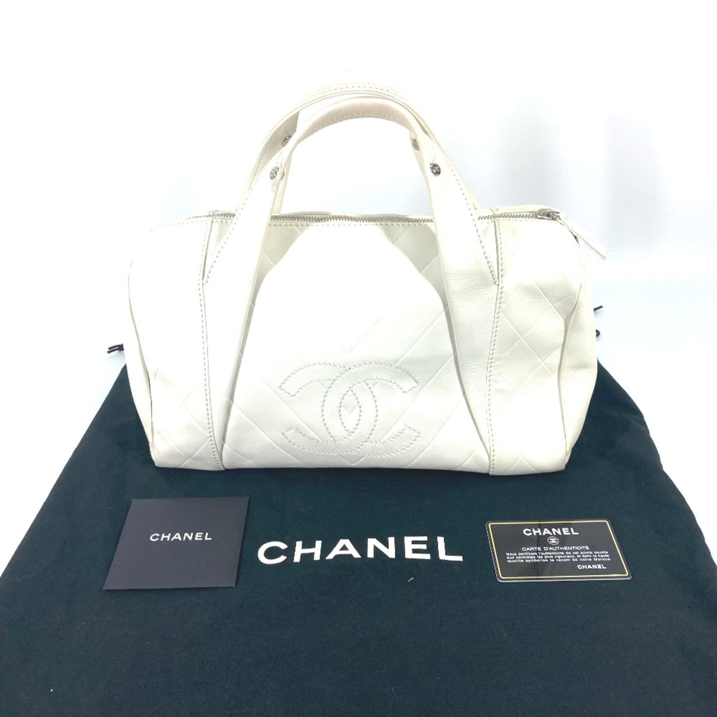 Chanel White Leather Boston
