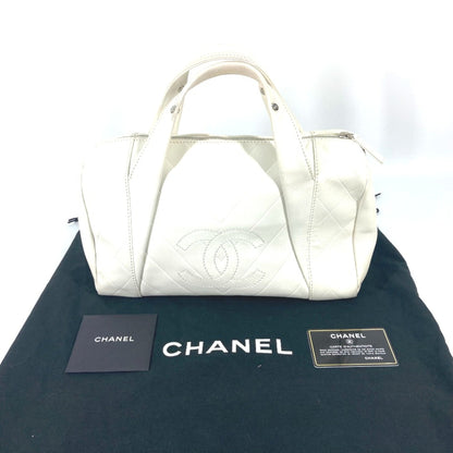 Chanel White Leather Boston