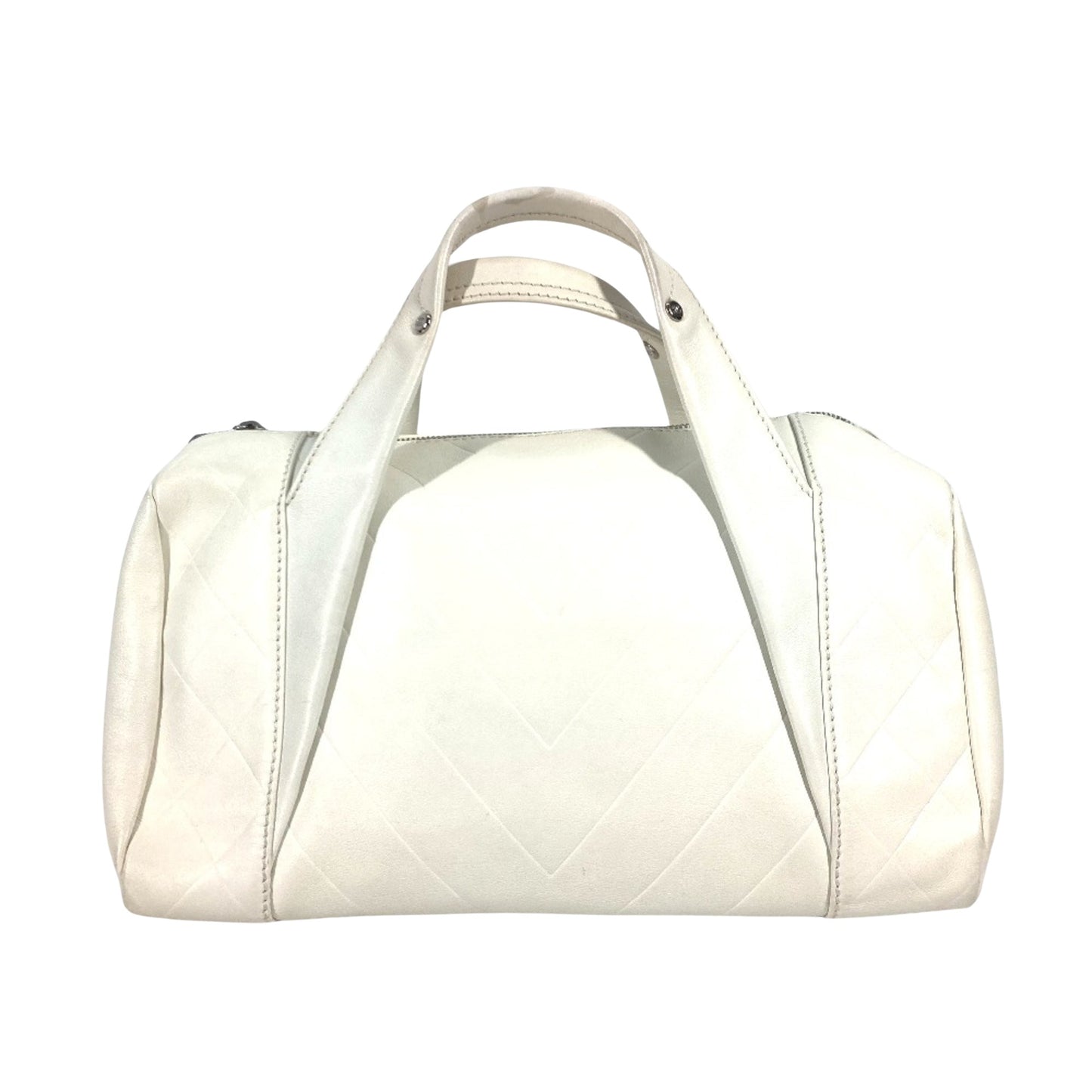 Chanel White Leather Boston