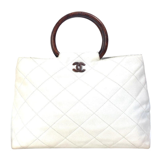Chanel White Leather Logo Cc
