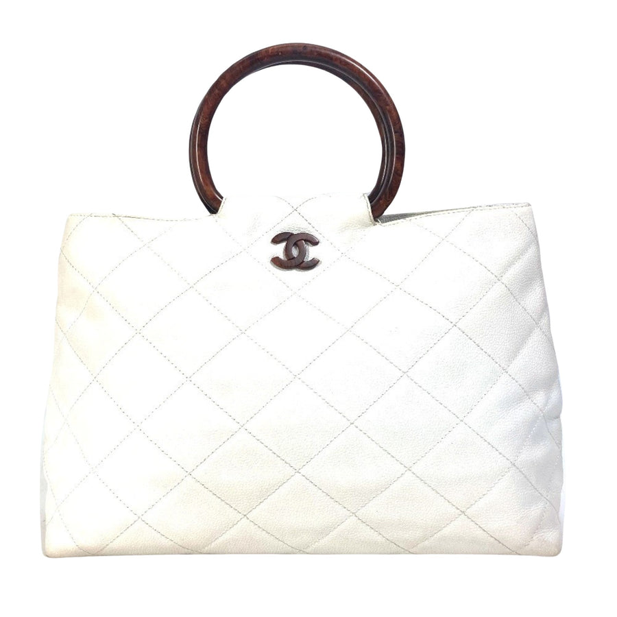 Chanel White Leather Logo Cc