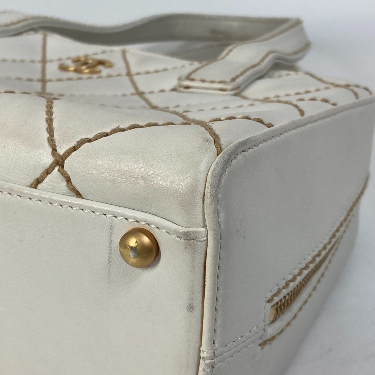 Chanel White Leather Wild Stitch