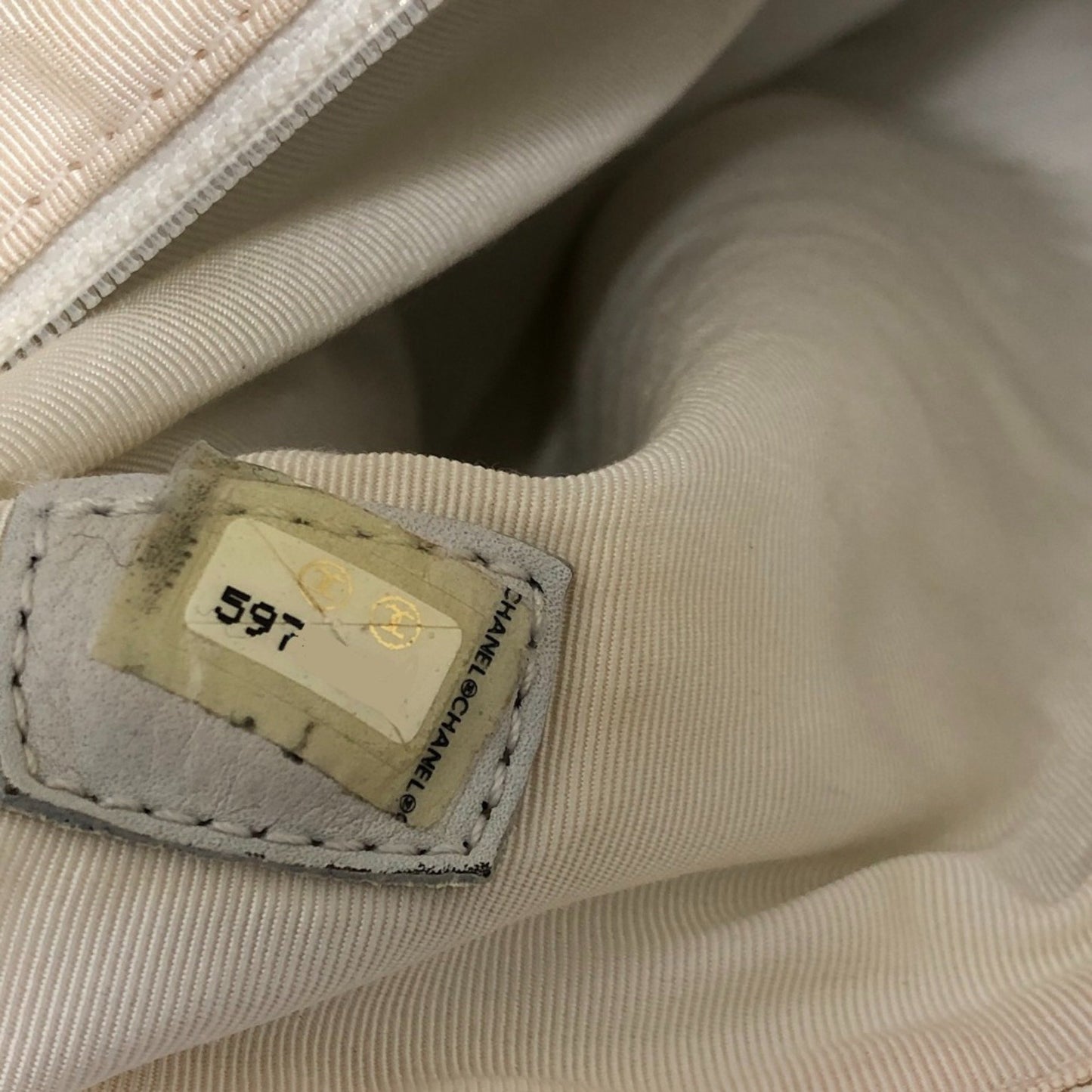 Chanel White Leather Logo Boston