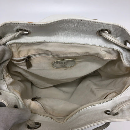 Chanel White Leather Logo Boston