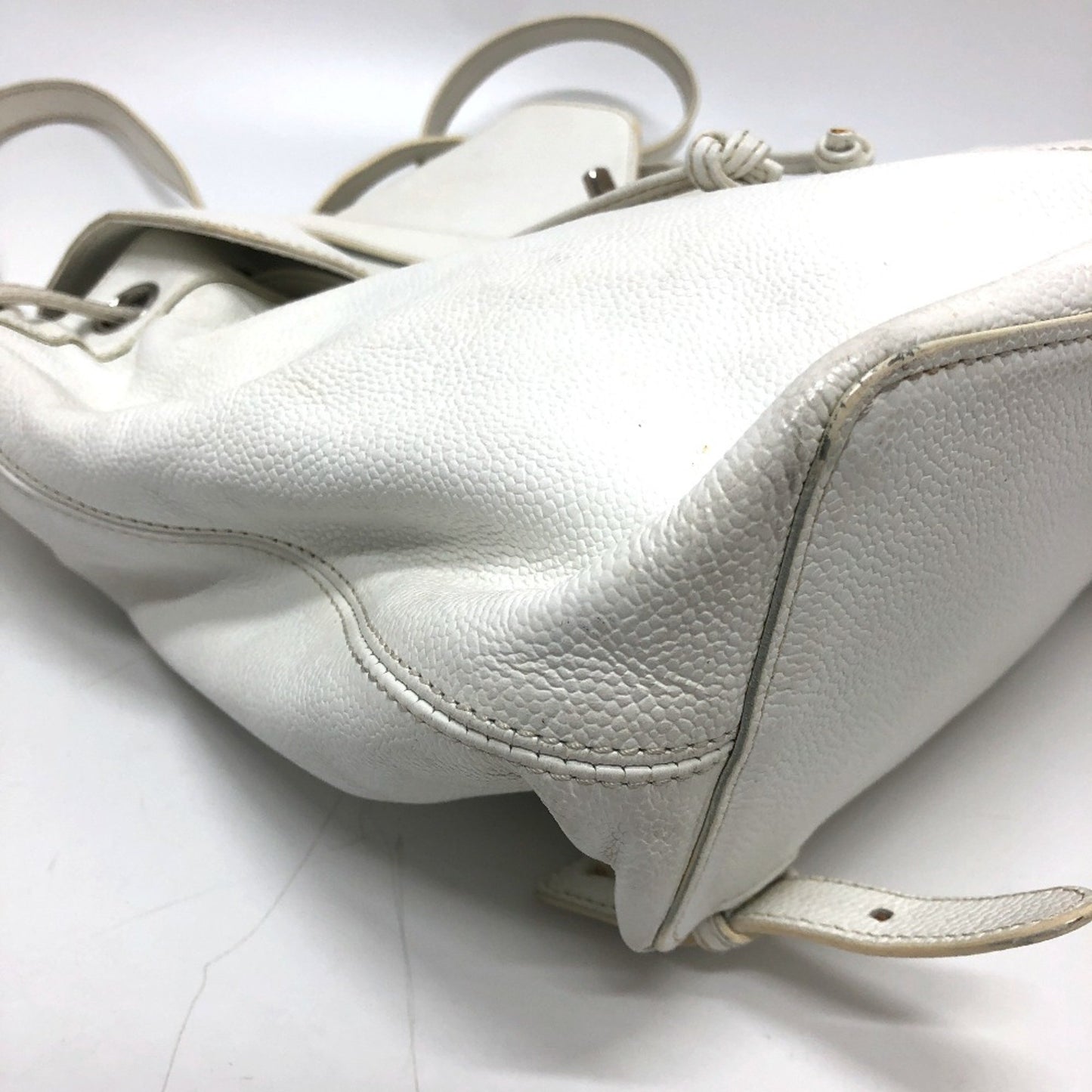 Chanel White Leather Logo Boston
