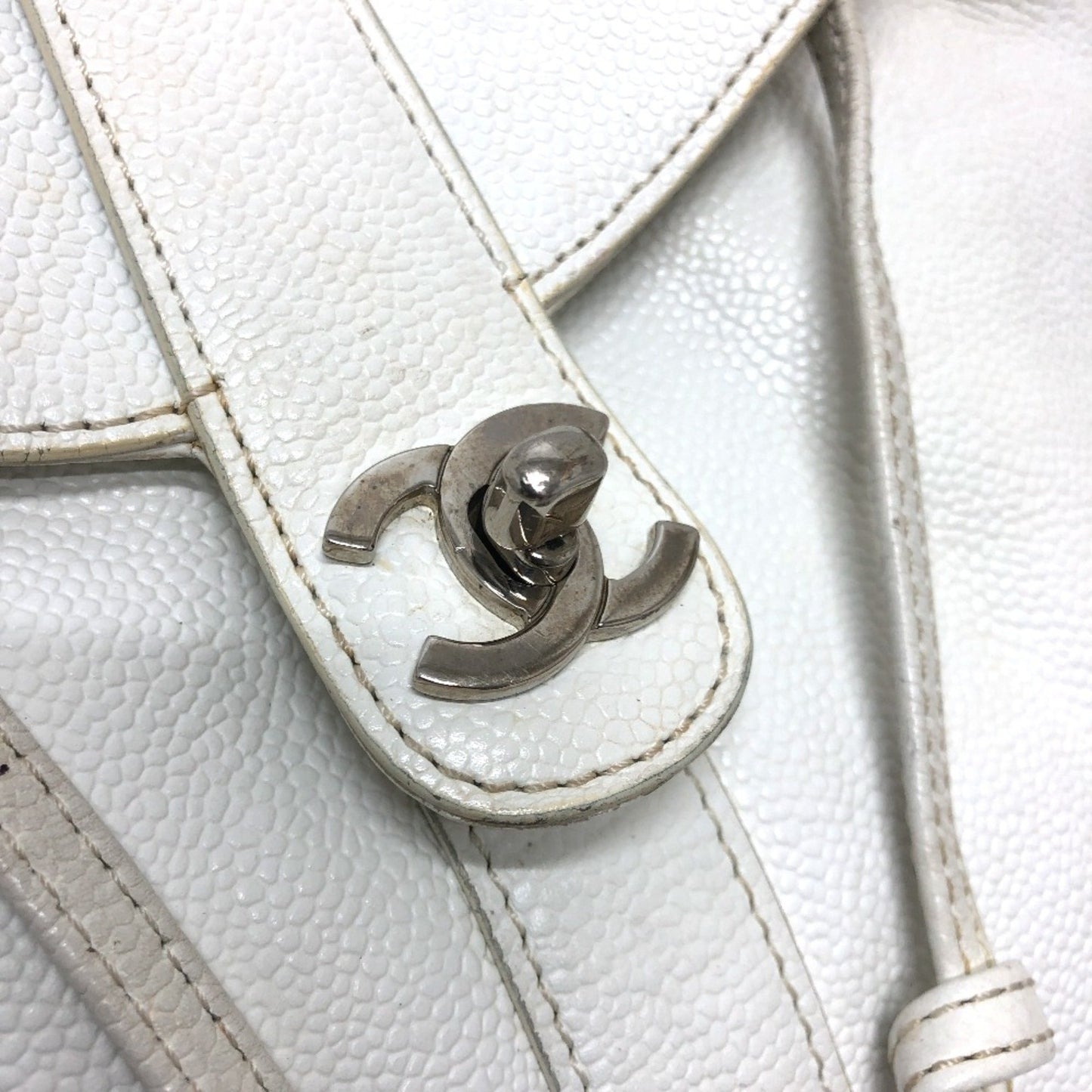 Chanel White Leather Logo Boston