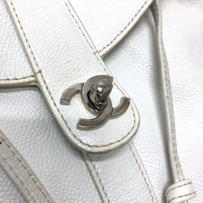 Chanel White Leather Logo Boston