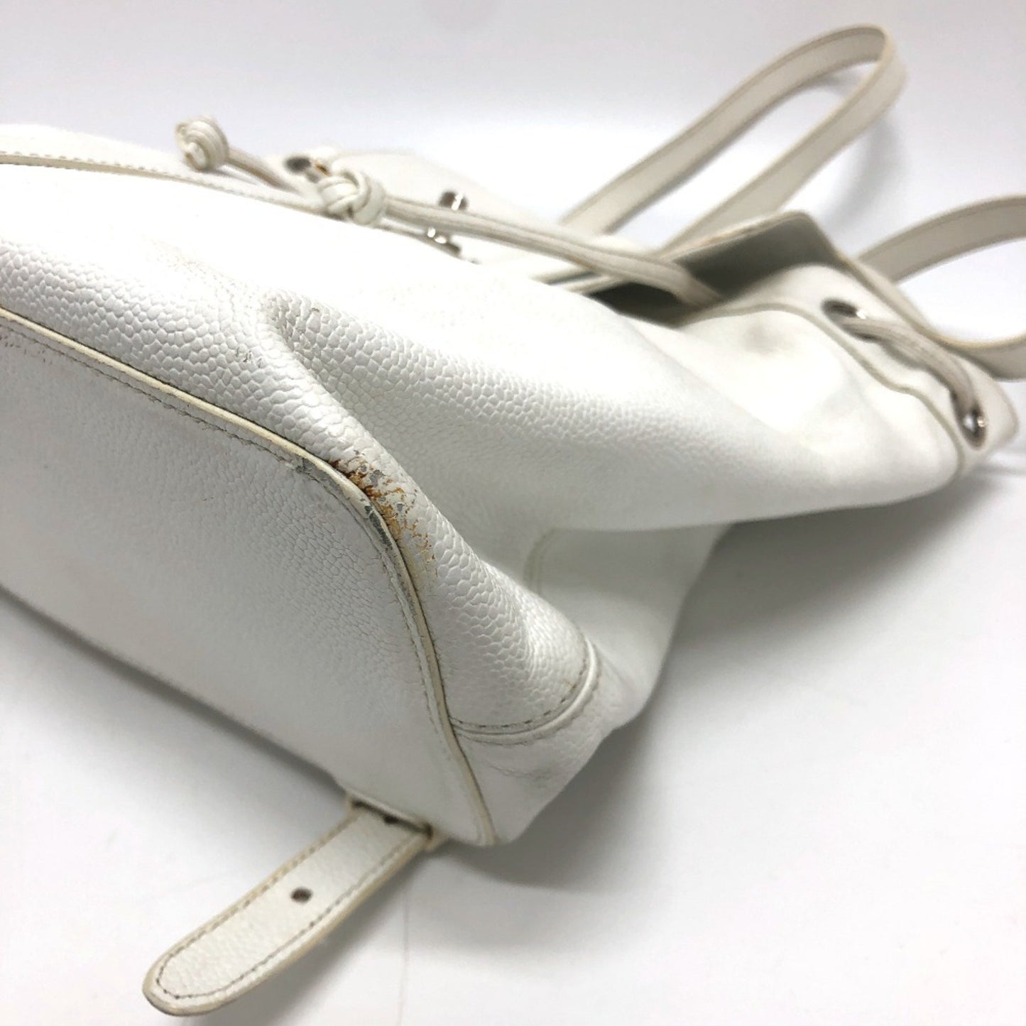 Chanel White Leather Logo Boston