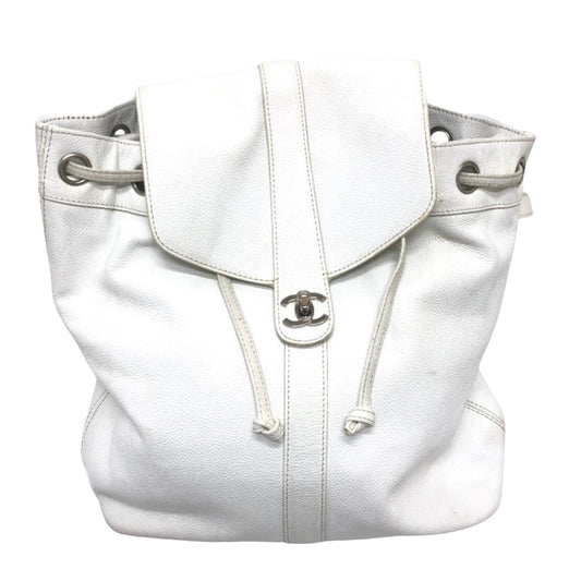 Chanel White Leather Logo Boston