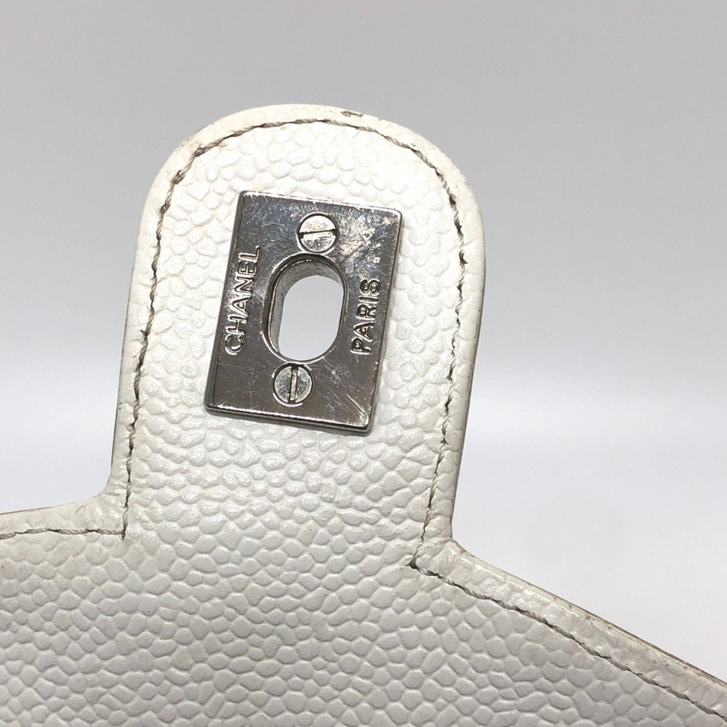 Chanel White Leather Logo Boston