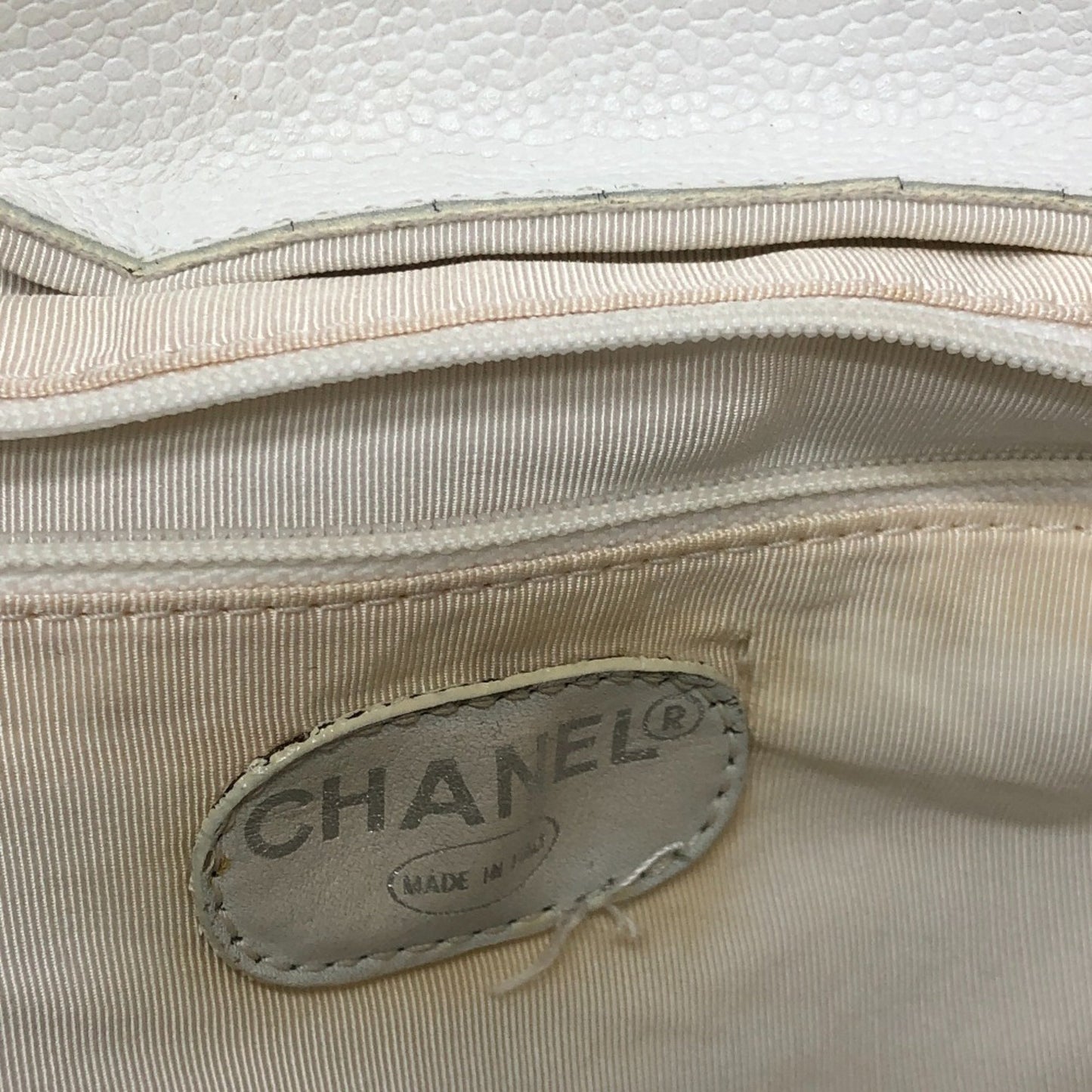 Chanel White Leather Logo Boston