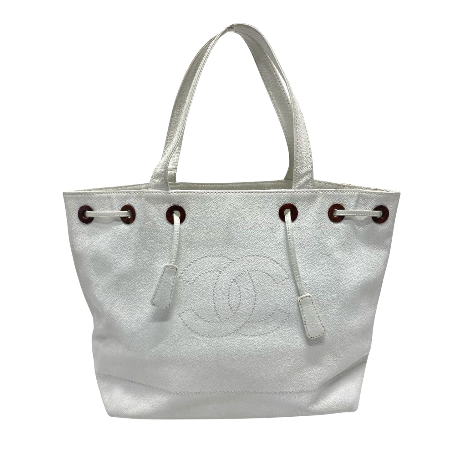 Chanel White Leather Logo Cc