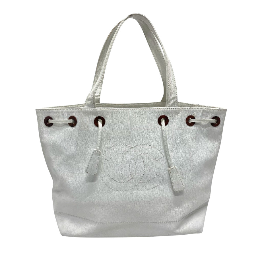 Chanel White Leather Logo Cc