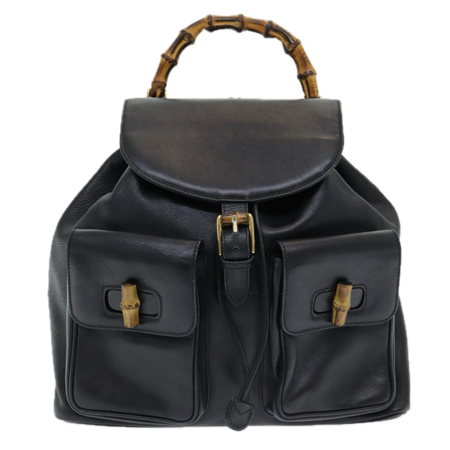 Gucci Black Leather Bamboo